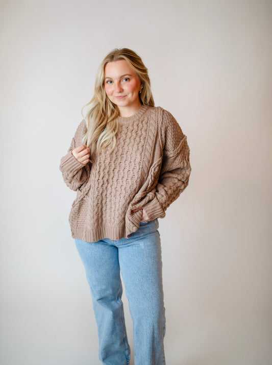 Braided Cable Knit Sweater- Taupe