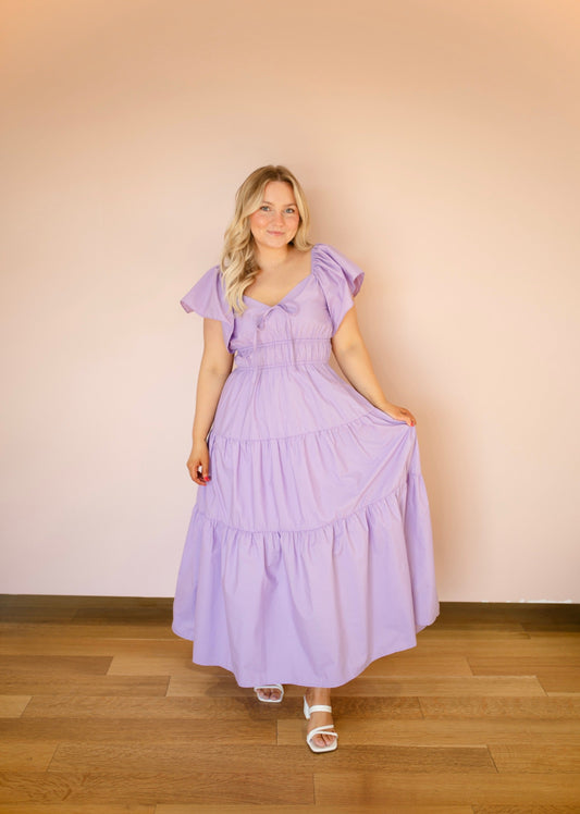 Olivia Sweetheart Midi Dress - Lavender